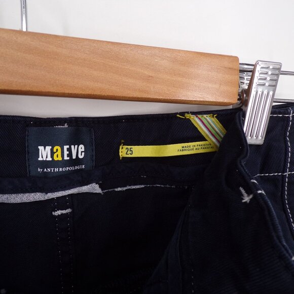 Maeve Anthropologie Wide Leg Pants Dark Blue Contrast Stitching High Waist Sz 25 - Picture 7 of 11